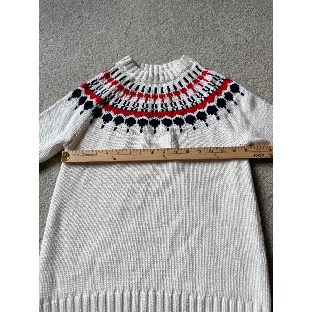 J.Crew Womens Preppy Fair Isle Yoke Knit Sweater Ivory Red Navy Blue XS - Picture 4 of 5
